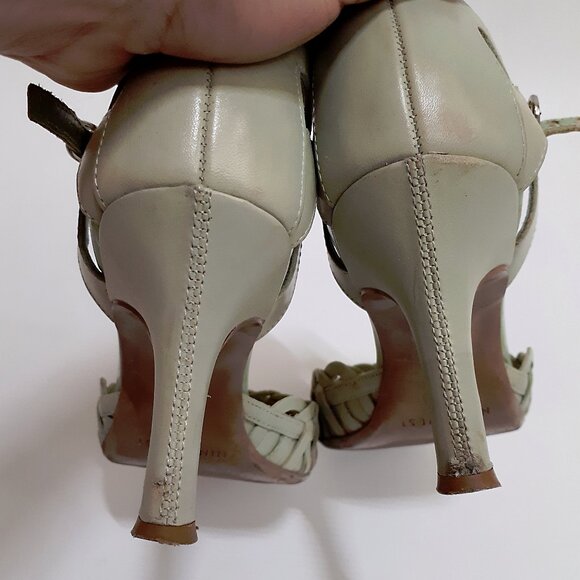 NINE WEST Lattice Weave Heeled Sandals with Ankle Strap in Mint Green Leahter - Picture 8 of 12